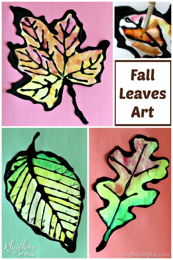 fall leaves watercolor resist art projects for kids - maple leaf art, oak leaf art, beech leaf art