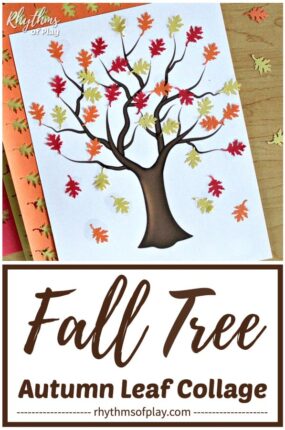 fall tree craft made with construction paper fall leaves