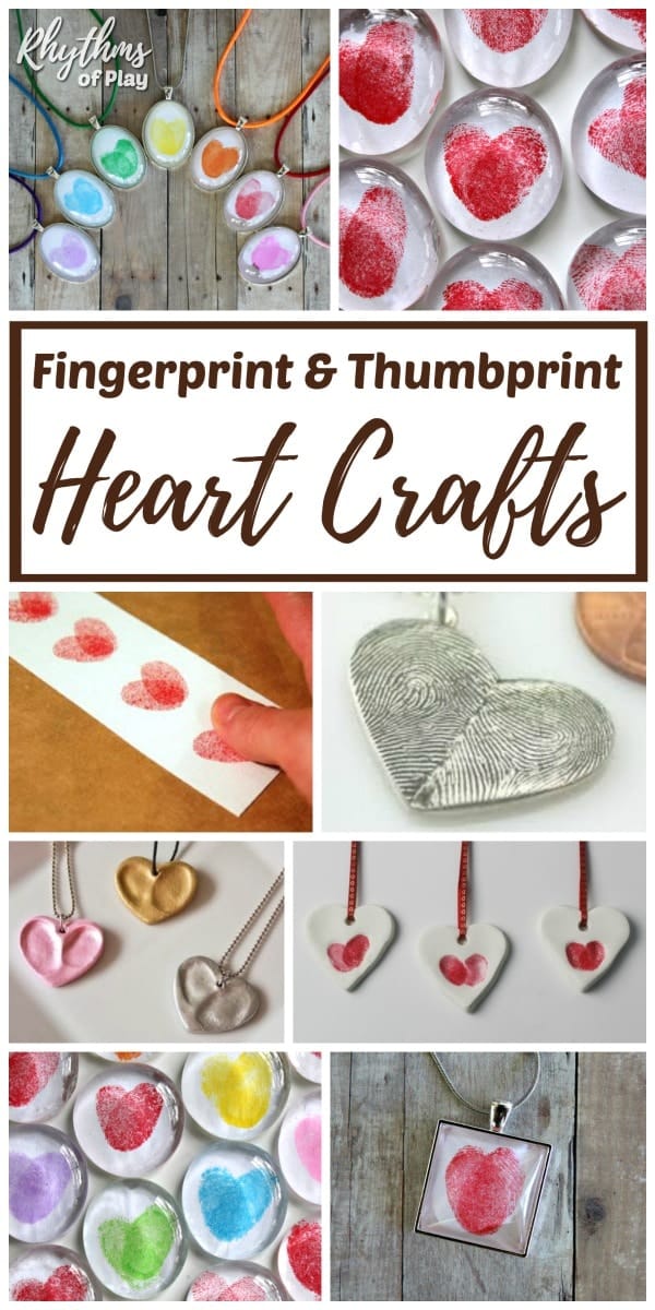 Thumbprint and fingerprint crafts and gift ideas. (photo collage designed by Nell Regan K., founder of Rhythms of Play)