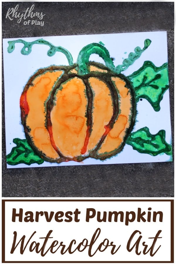 Fall harvest pumpkin art project - watercolor salt painting
