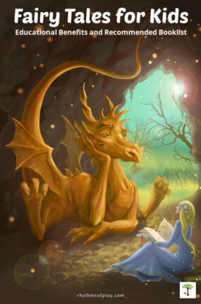 Beautiful maiden reading best fairy tales to a calm and happy dragon.