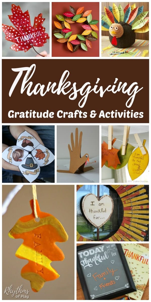 Photos of the Thanksgiving crafts and activities for kids and families included in this roundup of ideas.