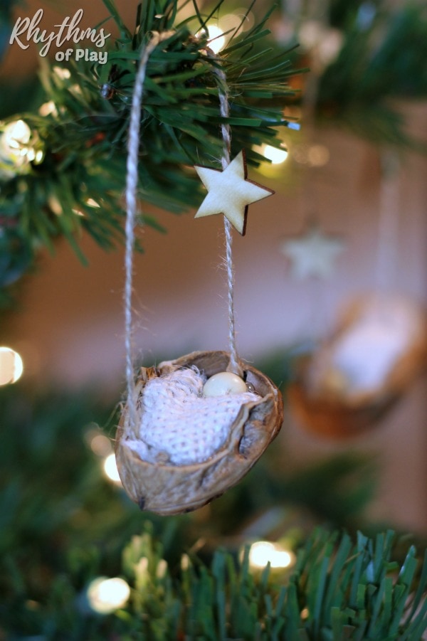 Walnut shell manger Christmas ornaments