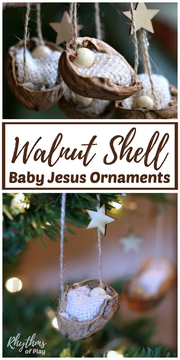 Walnut Shell Manger Christmas Ornaments