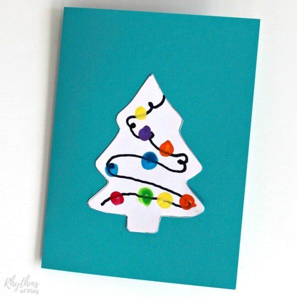 fingerprint lights Christmas tree cards craft
