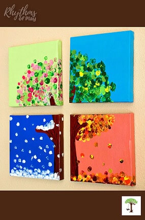 four season tree art keepsake craft made with Charlize Kartychok's handprint and fingerprints.
