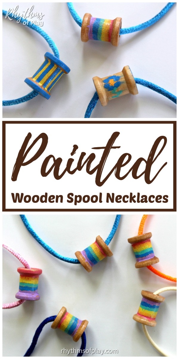 wooden spool necklaces with extra fine point paint pens