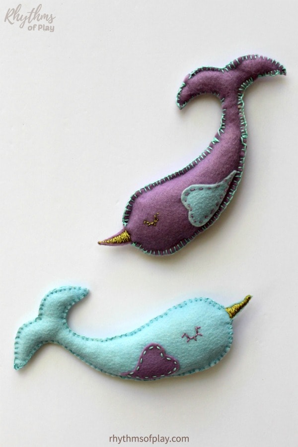 narwhal softie sewing project with printable pattern