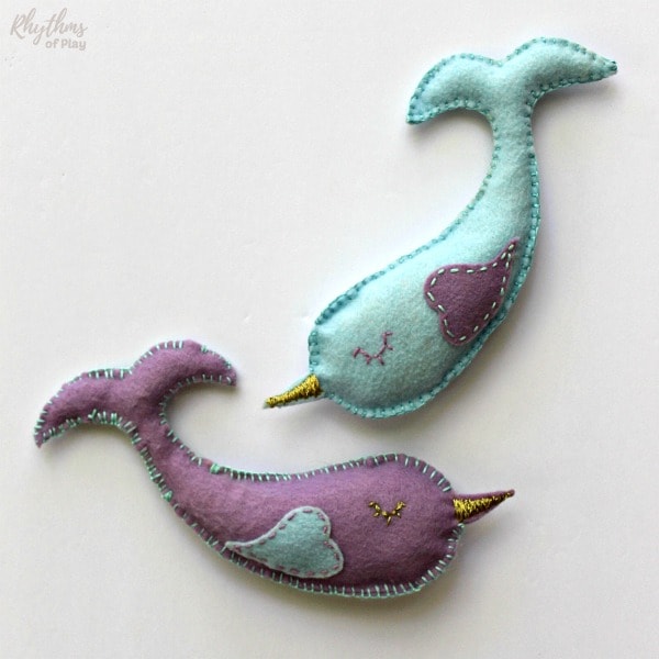 narwhal plush toy sewing project with printable pattern