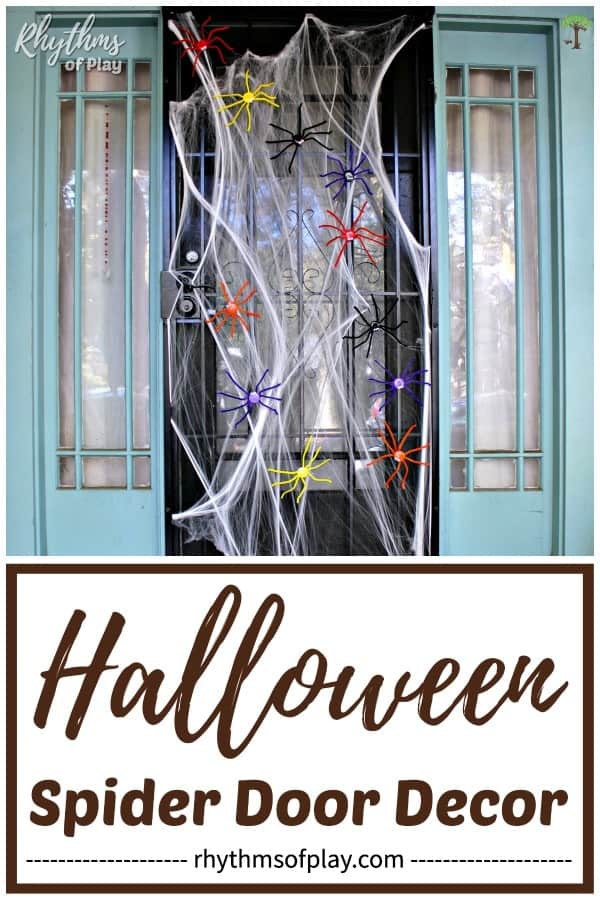 Halloween spider decorations running around on the front door