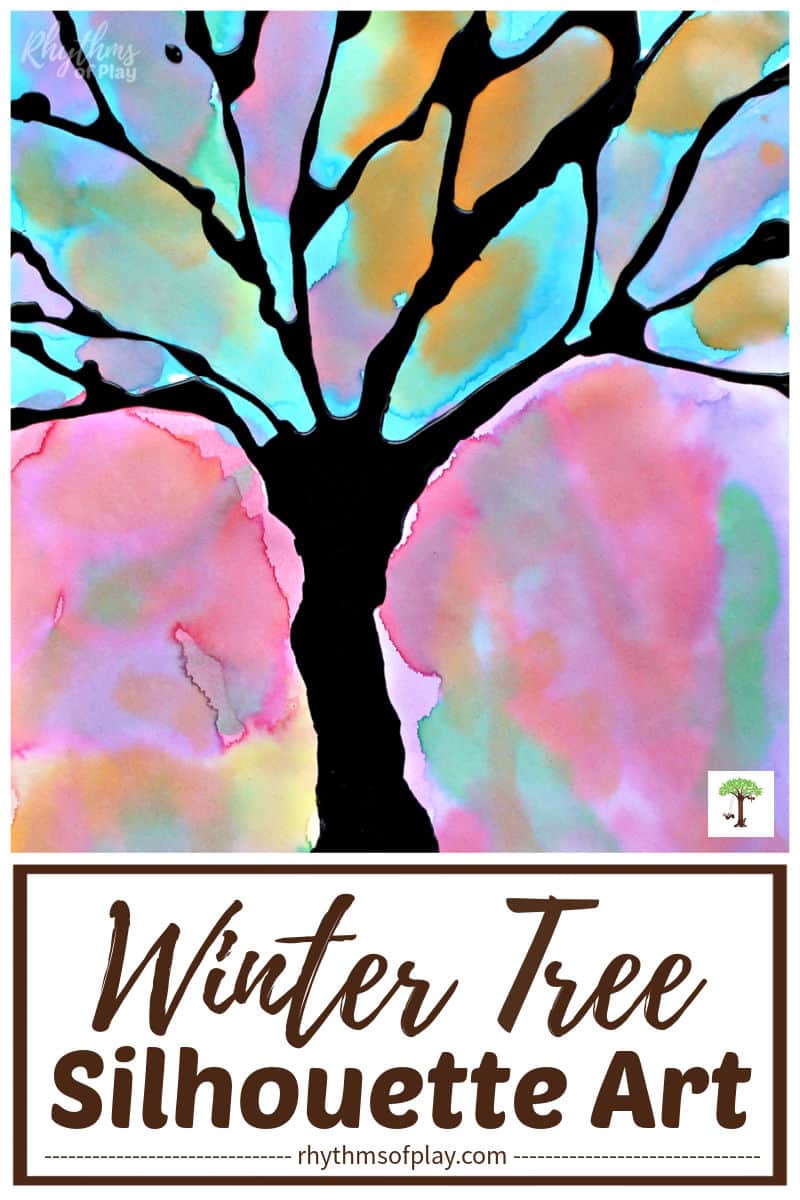 winter tree silhouette art watercolor painting idea for kids and adults