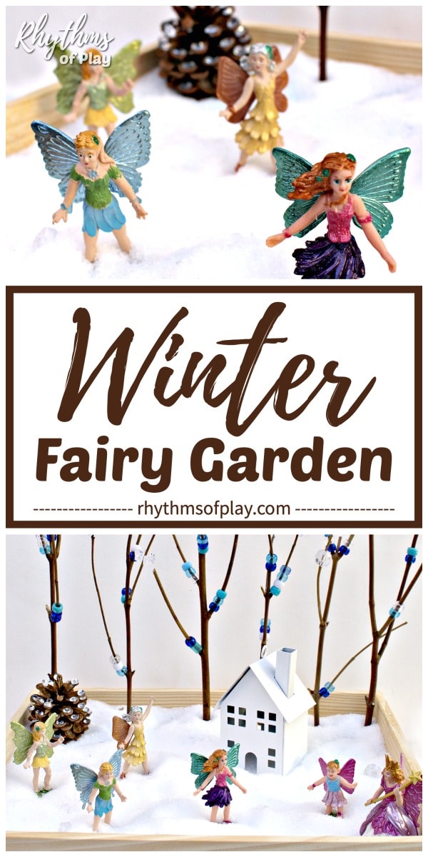 DIY winter fairy garden with faeries playing in the winter wonderland small world 