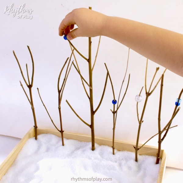 How to decorate winter trees with pony beads for DIY fairy garden