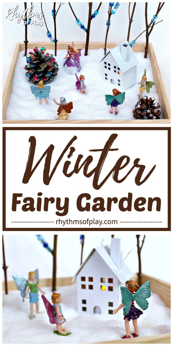 DIY winter fairy garden small word play table top toy that does not need snow or live plants! 