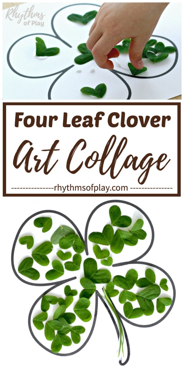 lucky four-leaf clover nature art collage made with clover