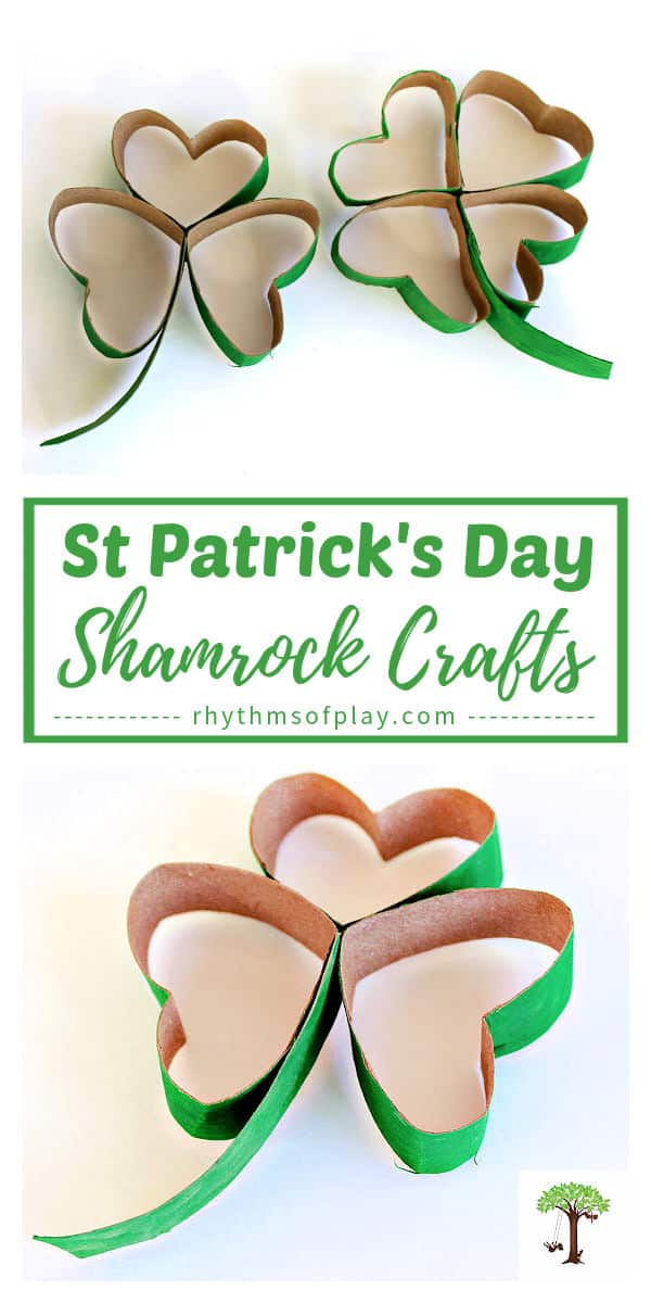 how to make toilet paper roll shamrocks and four leaf clover crafts for St Patricks Day