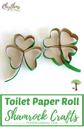 St Patrick's Day shamrock crafts made with recycled cardboard toilet paper rolls or tubes are fun for kids or adults to make to celebrate!