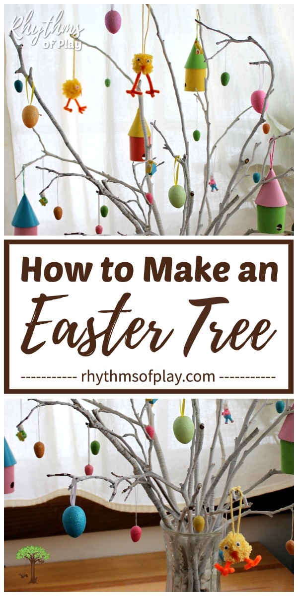 Easter egg tree tradition with a modern twist with homemade ornaments of all kinds.
