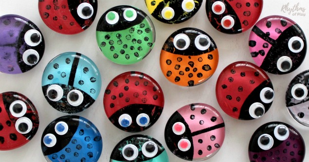 ladybird or ladybug glass gem magnet craft (photo and magnet crafts by Nell Regan K. and Charlize Kartychok)