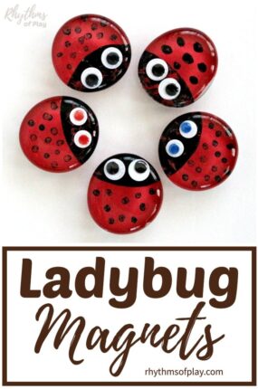 red ladybug magnets arranged in a circle on refrigerator