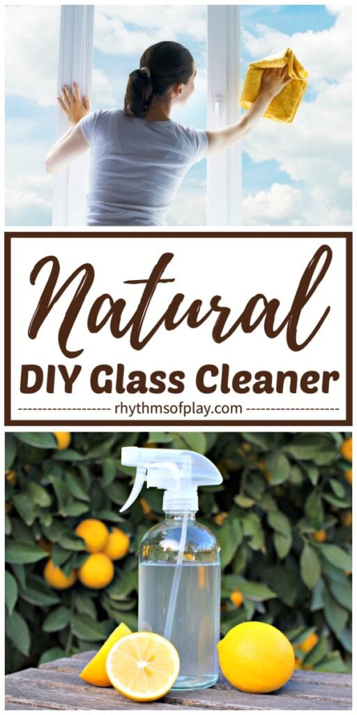 woman washing windows with natural homemade glass cleaner
