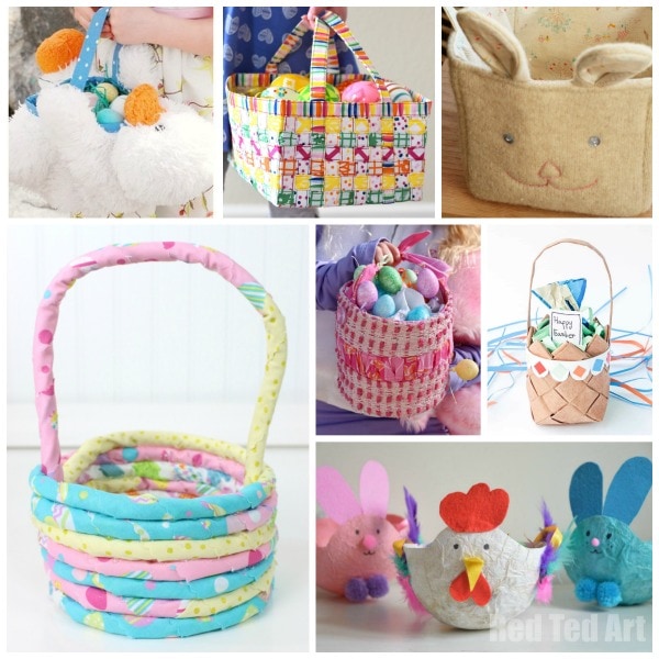 photos of homemade easter baskets made with recycled materials