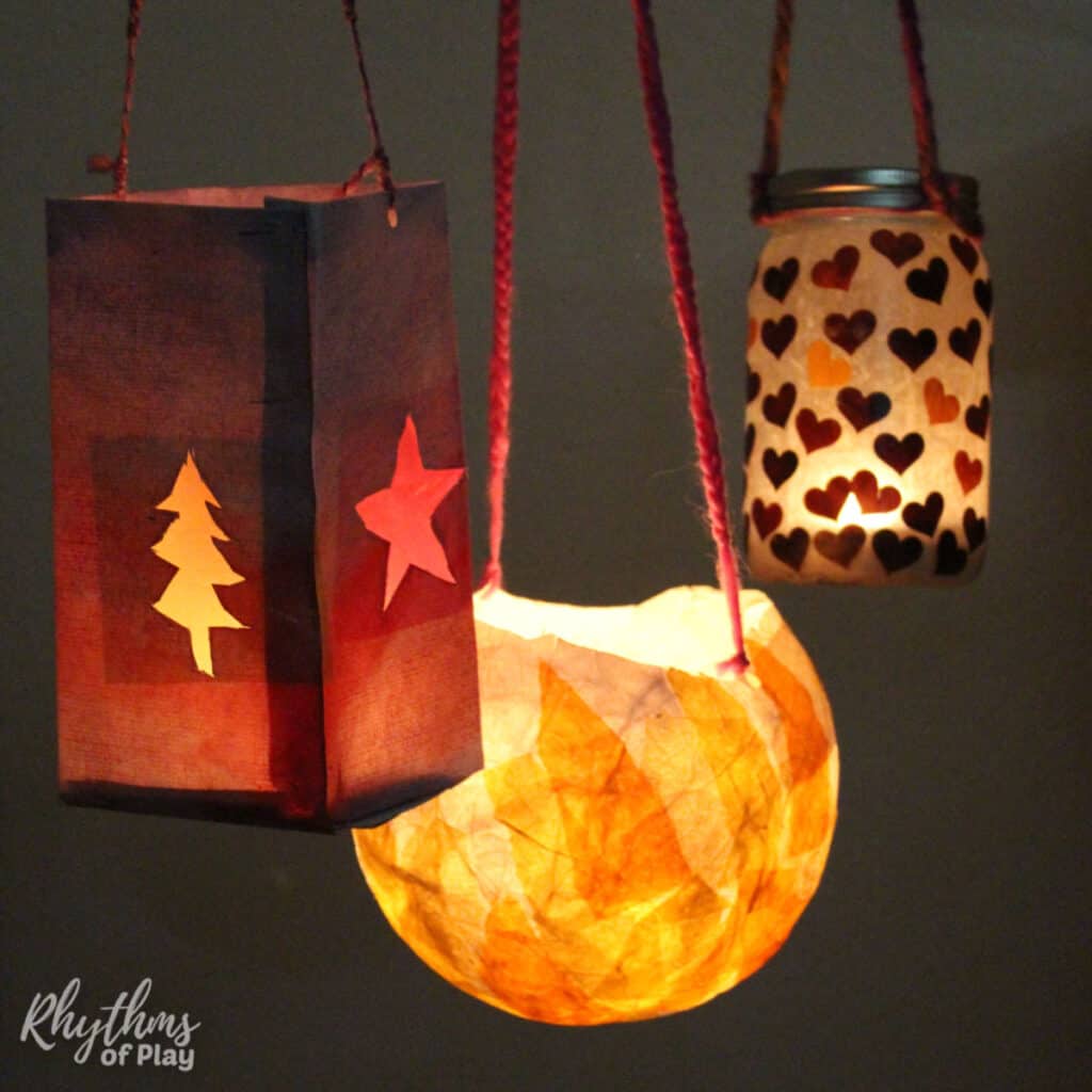 Homemade lanterns and luminaries for a fall lantern walk