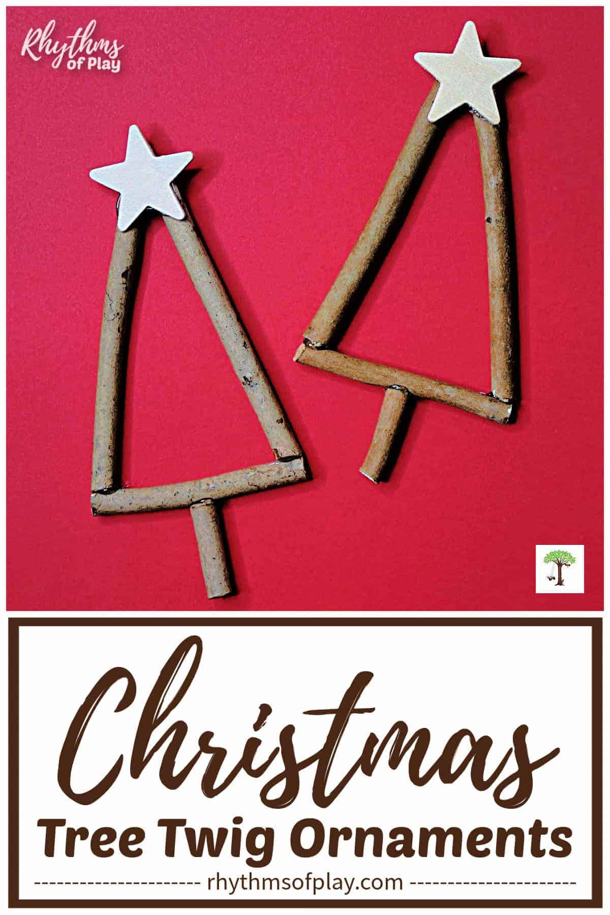 twig Christmas tree ornaments with a wooden star on top 
