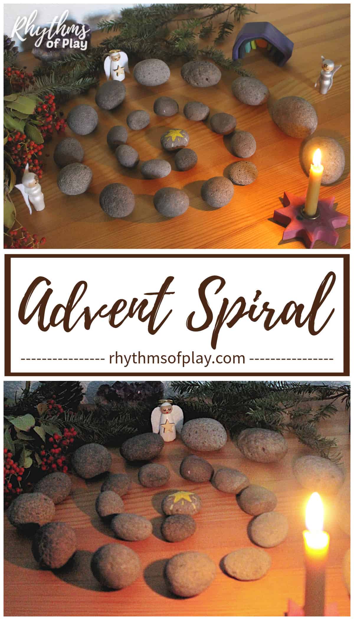 Advent spiral Christmas countdown calendar made with natural materials