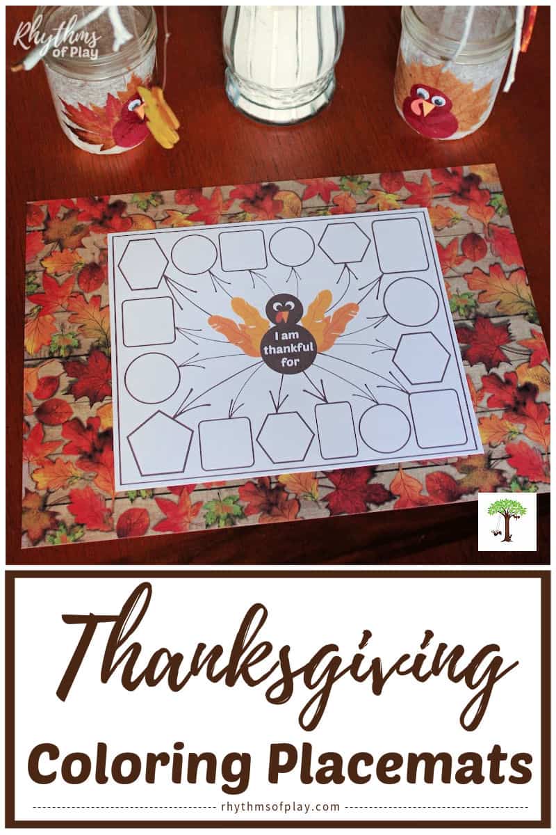 Printable I am Thankful for Thanksgiving Placemats to color