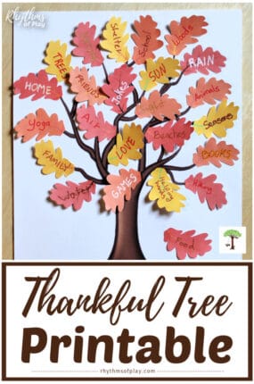 thankful tree printable craft with colorful paper gratitude leaves for kids and adults