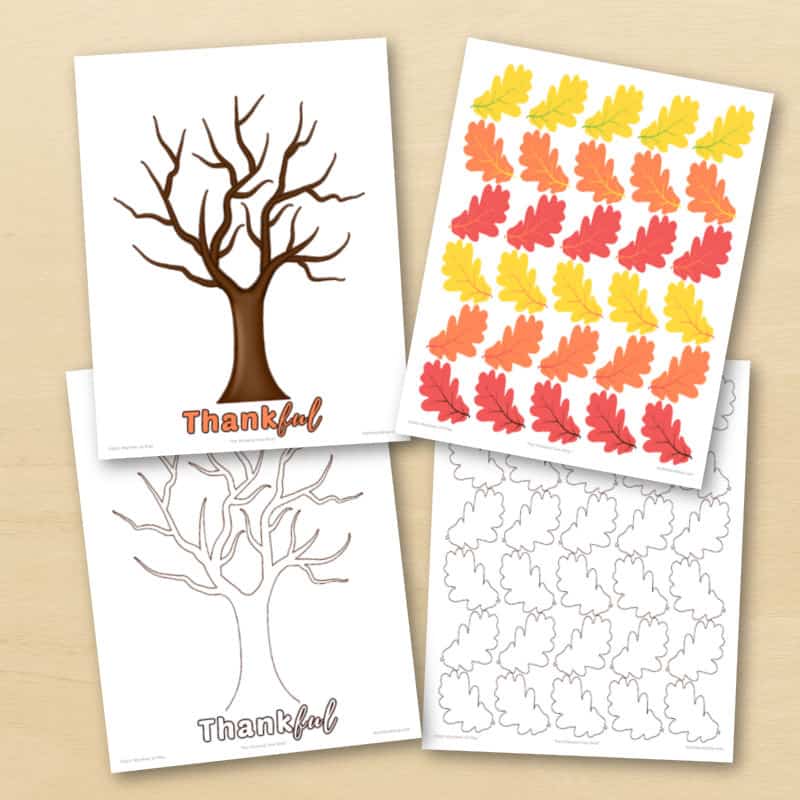 printable thankful tree craft for Thanksgiving with printable paper gratitude leaves