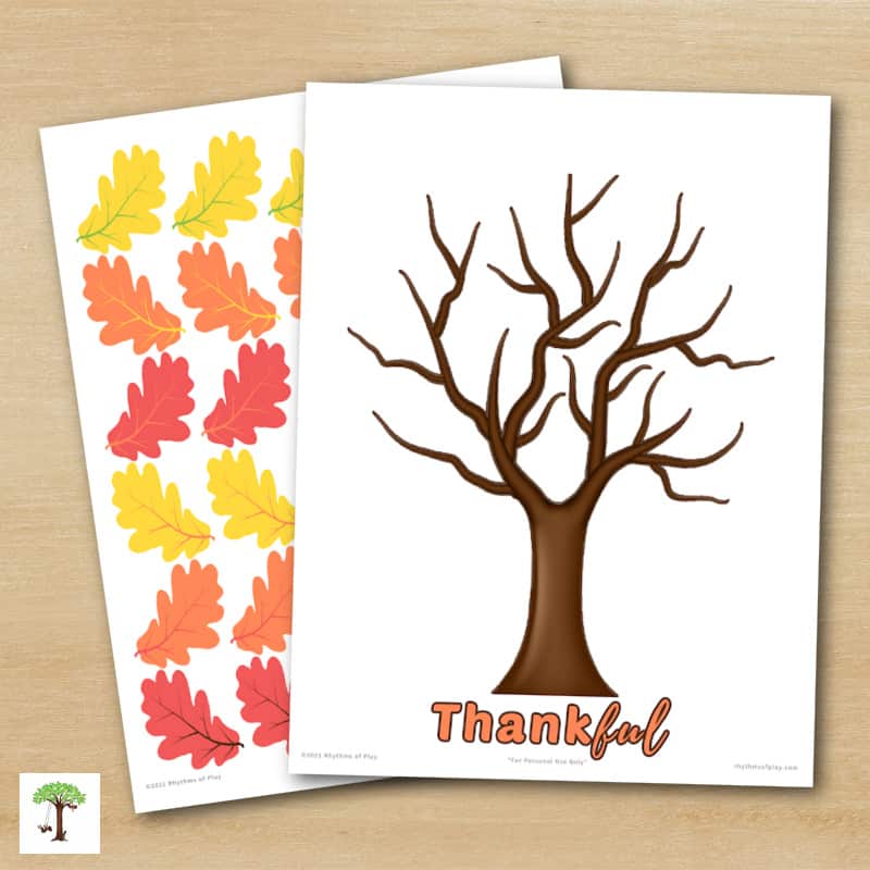 printable thankful tree craft for Thanksgiving with printable paper gratitude leaves