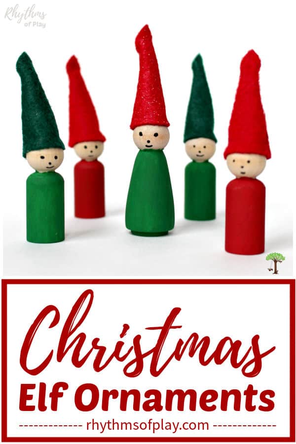 Elf Christmas Ornaments (red and green with pointed felt caps)