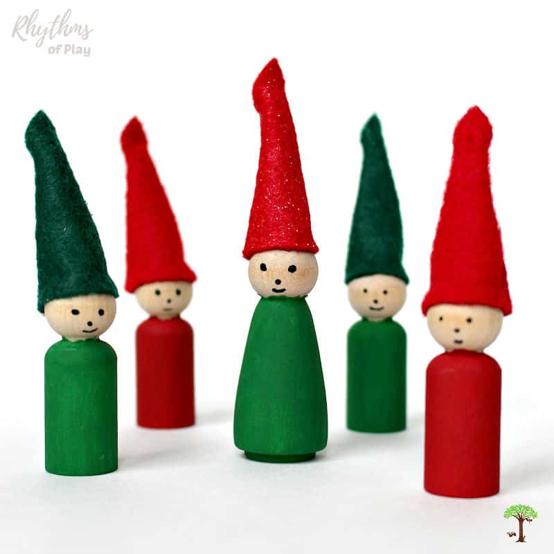 Elf Ornament Christmas Tree Decorations (red and green with pointed felt caps)