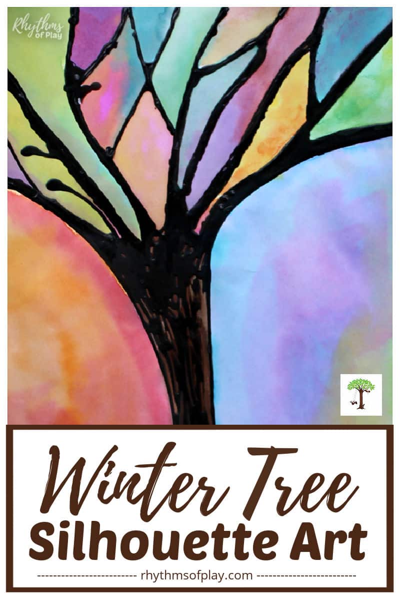 colorful winter tree silhouette watercolor art projects for kids and adults