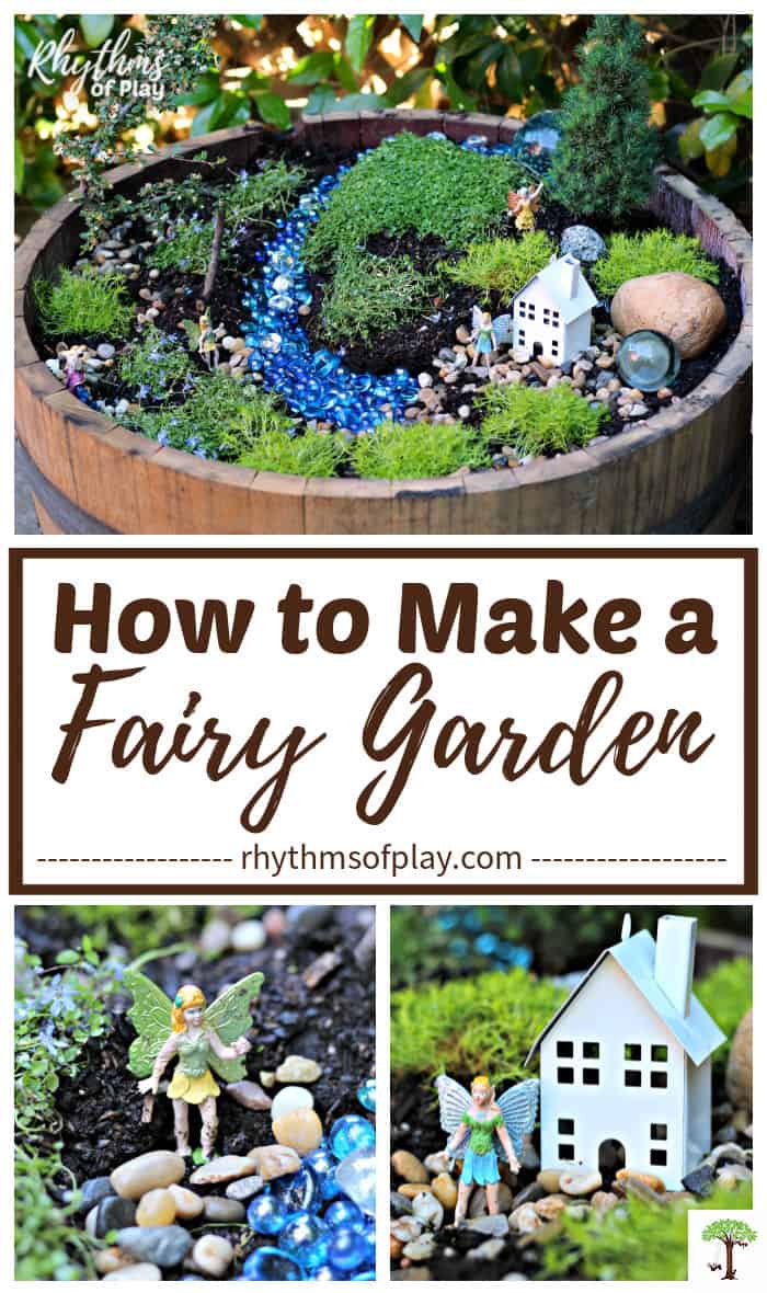 wine barrel fairy garden diy tutorial with pictures of a few the fairy garden scenes (made by Nell Regan K and C. Kartychok.)