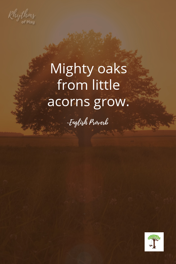Image of an oak tree with quote "Mighty oaks from little acorns grow."