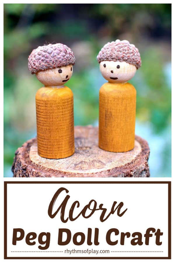 Wooden peg doll acorn craft for kids and adults - make DIY acorn peg dolls with this step-by-step tutorial