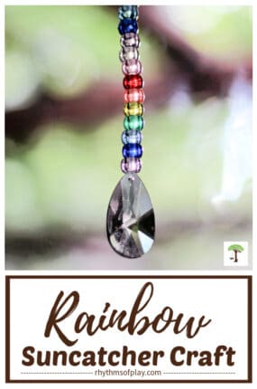 DIY hand-beaded rainbow suncatcher craft tutorial with pony beads and a crystal prism.