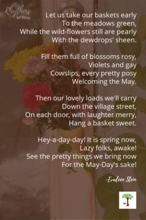 May day quote poem with a flower basket hanging on the front door of a neighbor's home.