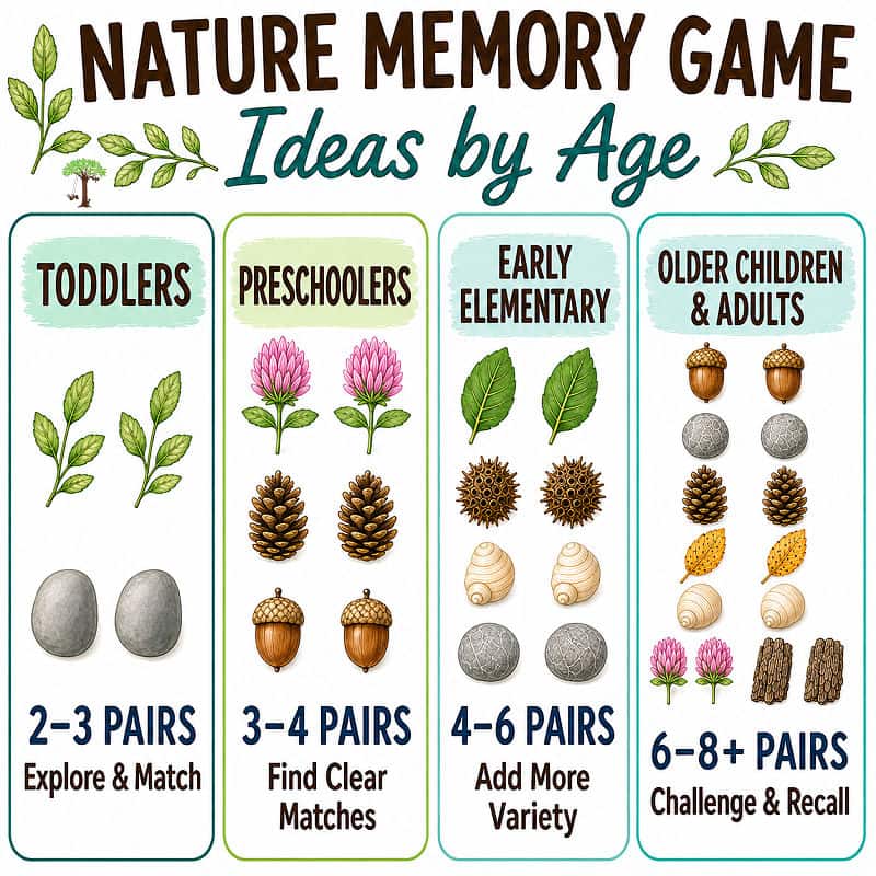 Graphic sharing ideas for nature memory game by age.