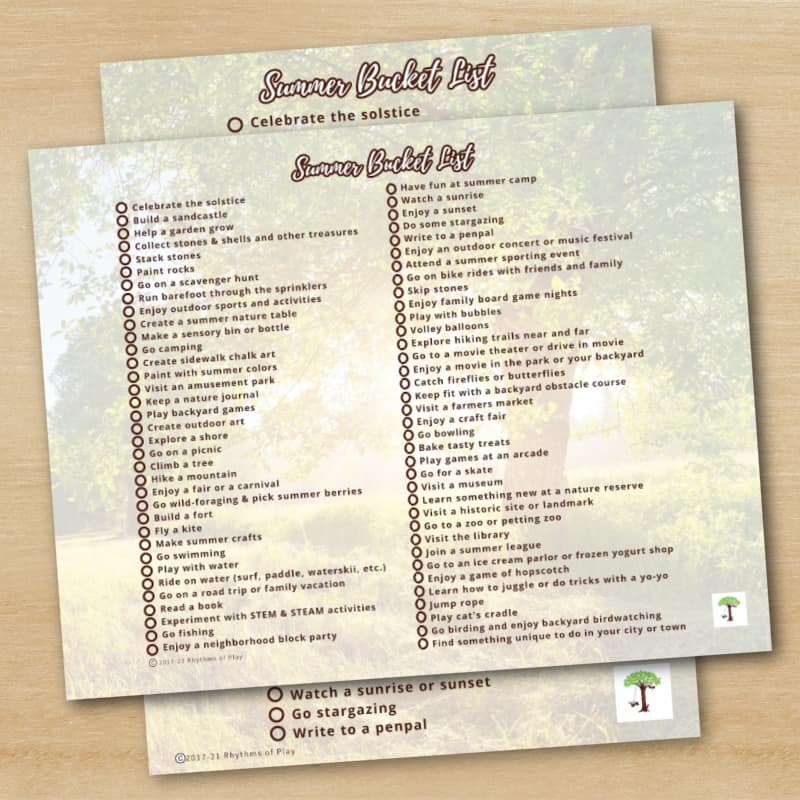 Photograph of new summer bucket list printable and the older printable summer bucket list