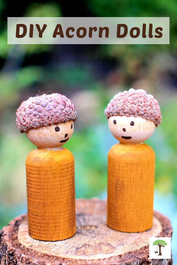 Make DIY acorn dolls with this wooden peg doll and acorn craft tutorial for kids and adults.