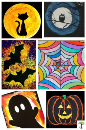 Halloween-themed artwork and painting ideas for kids and adults