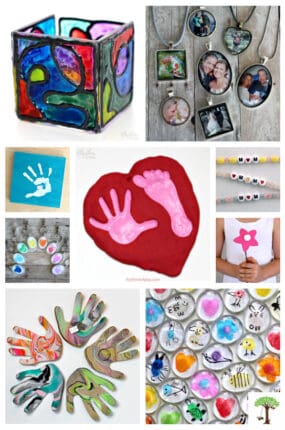 Photos of several DIY gifts kids can make for parents, grandparents, teachers, and friends