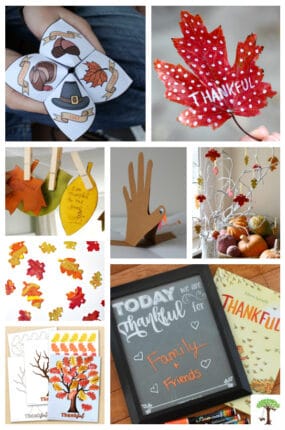Photos of thankful crafts and activities for Thanksgiving included in this post.