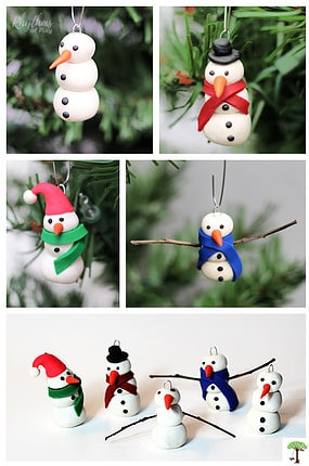 DIY snowman ornaments and crafts made with different parts and accessories