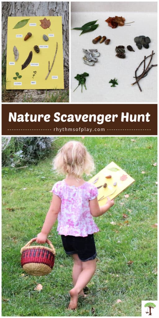Natural clues to find on a nature scavenger hunt for kids.