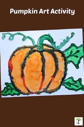 watercolor fall harvest pumpkin art activity for kids and adults